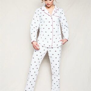 Elegant White Pajama Set with Red Trim